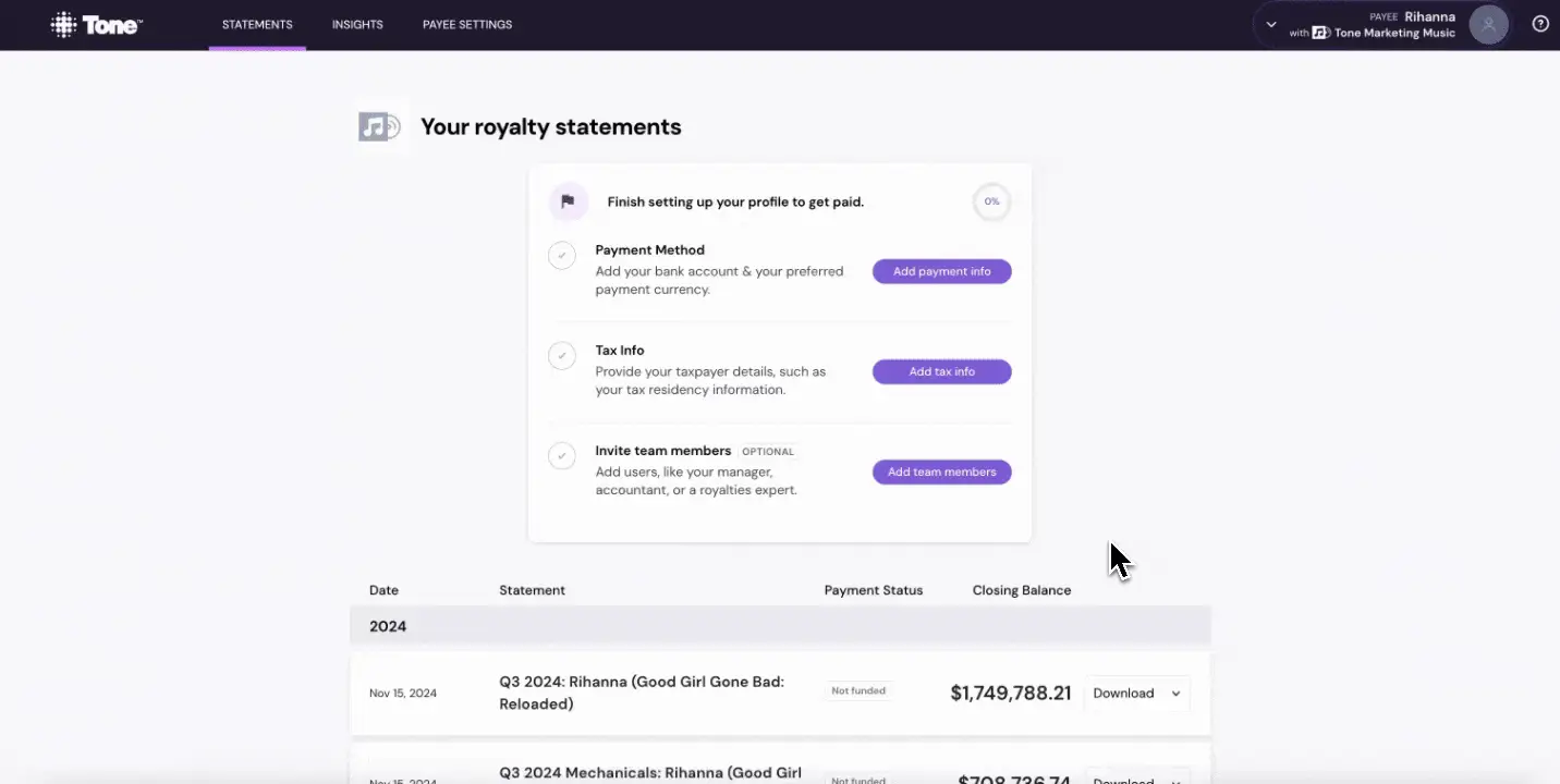 Gif Inviting Team Members to Royalty Management Platform
