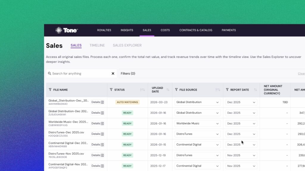 Sales File Processing - showing auto-matching