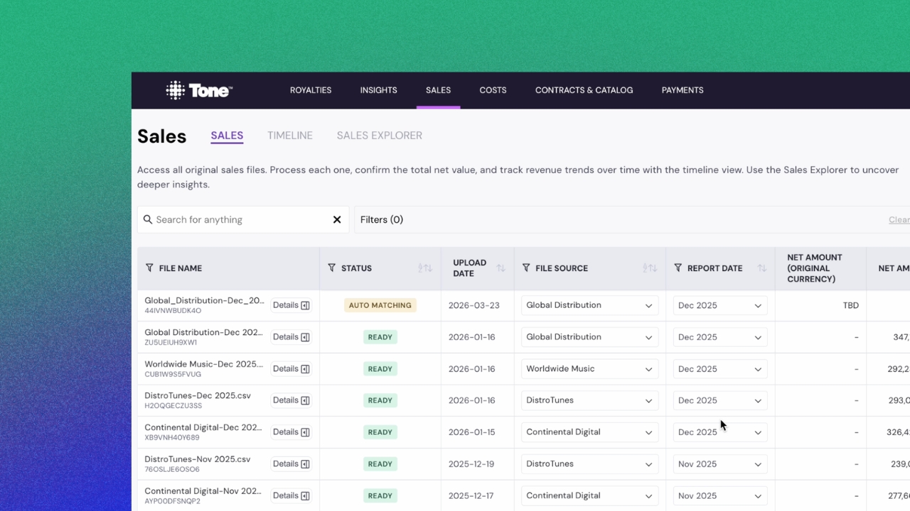 Sales File Processing - showing auto-matching