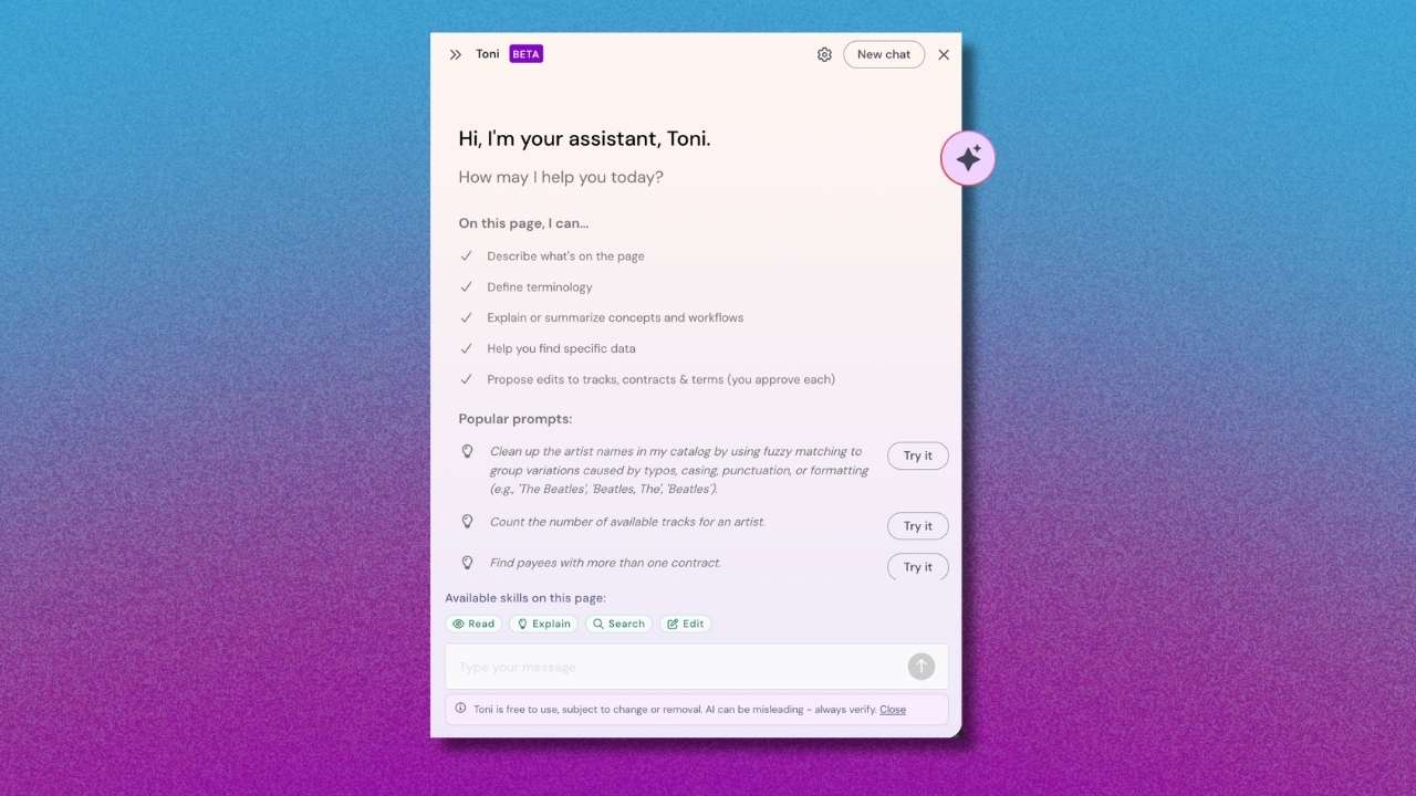 Music Royalty AI showing chat interface