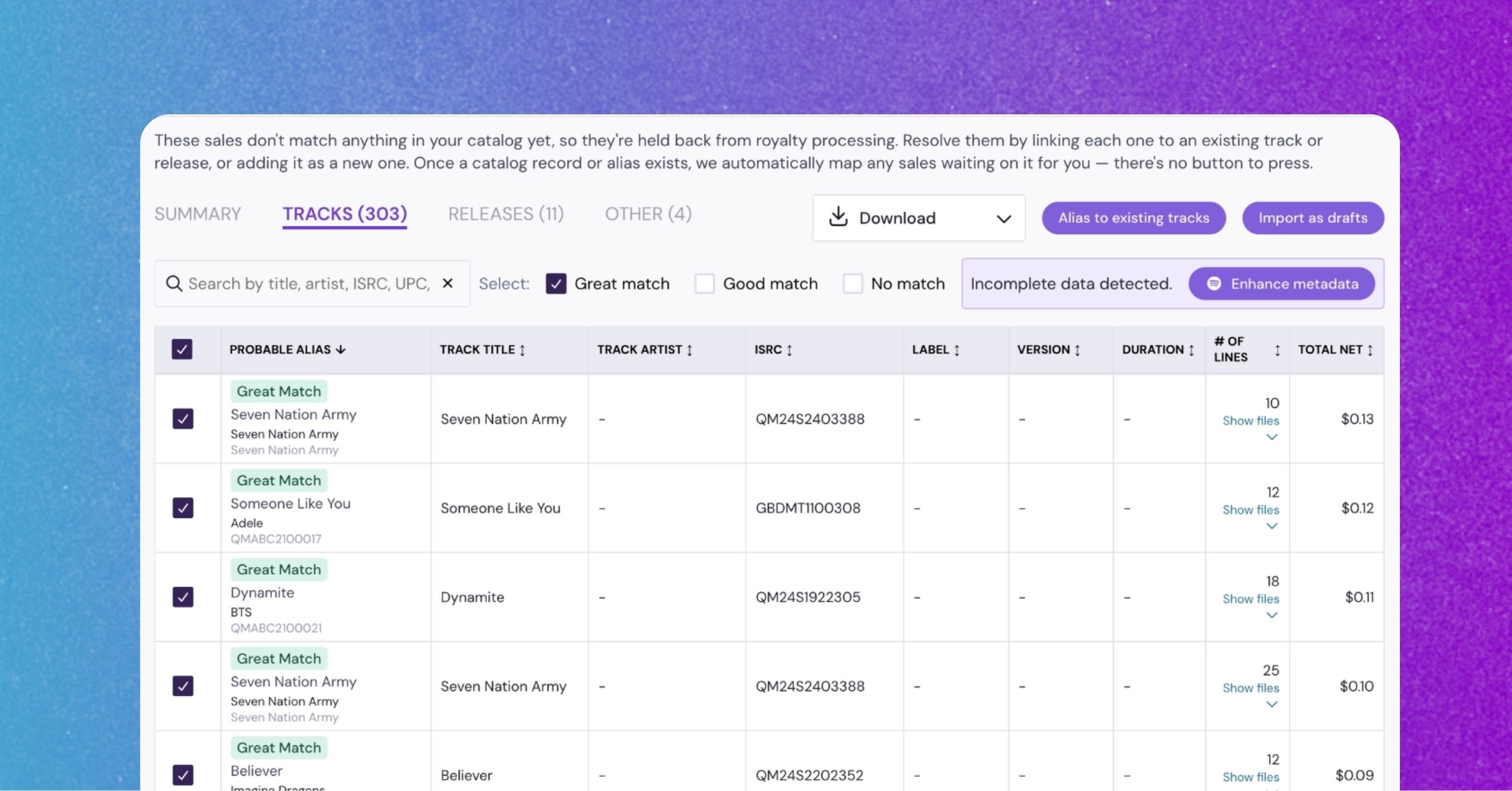 Unmapped Sales Matches